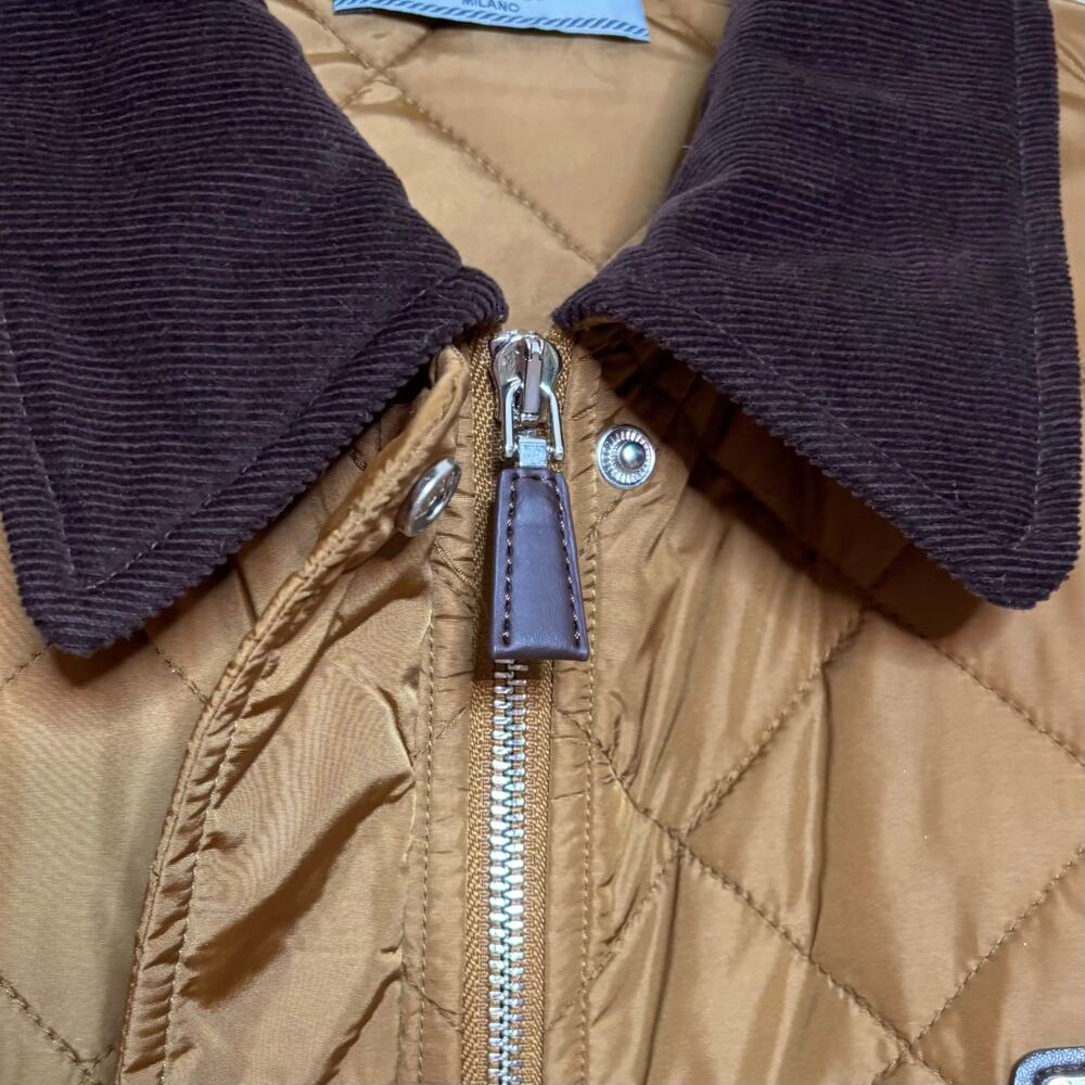 Prada Lightweight Re-Nylon Quilted Blouson Corduroy Collar Jacket in Cork Beige - Picture 6 of 8